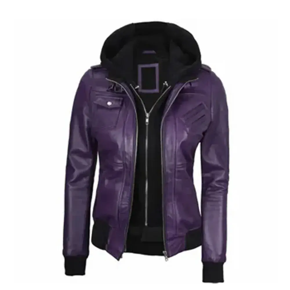 Leather Hoodie Dark Purple