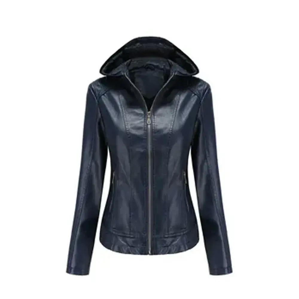 Leather Hoodie Navy Blue
