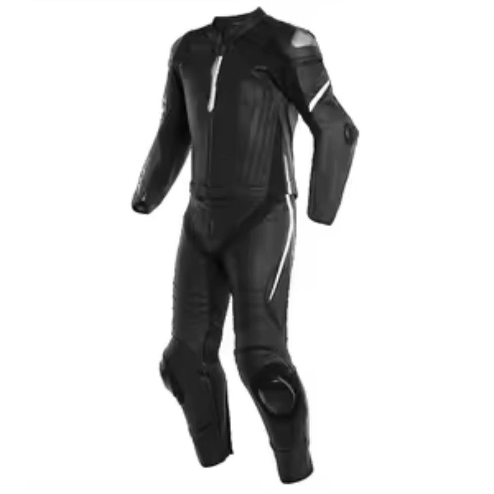 Leather Motorcycle Racing Suit Black With White Lines
