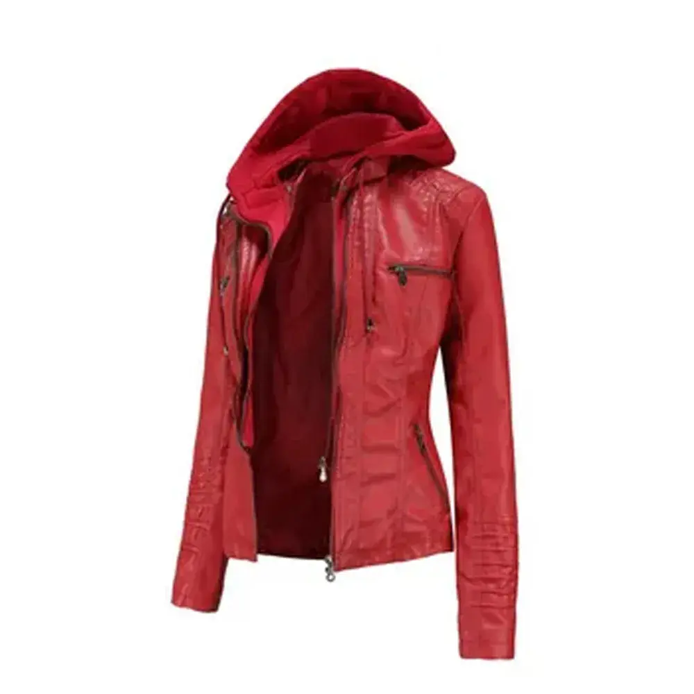 Leather Hoodie Dark Red